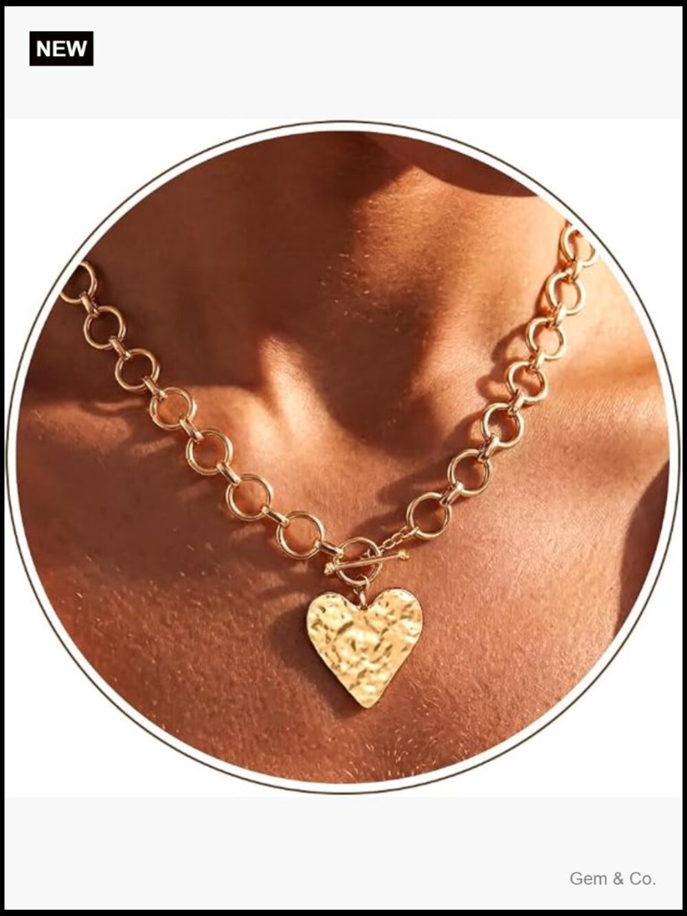 Chunky Gold Heart Pendant Necklace, 14K Gold Plated Waterproof Statement Jewelry